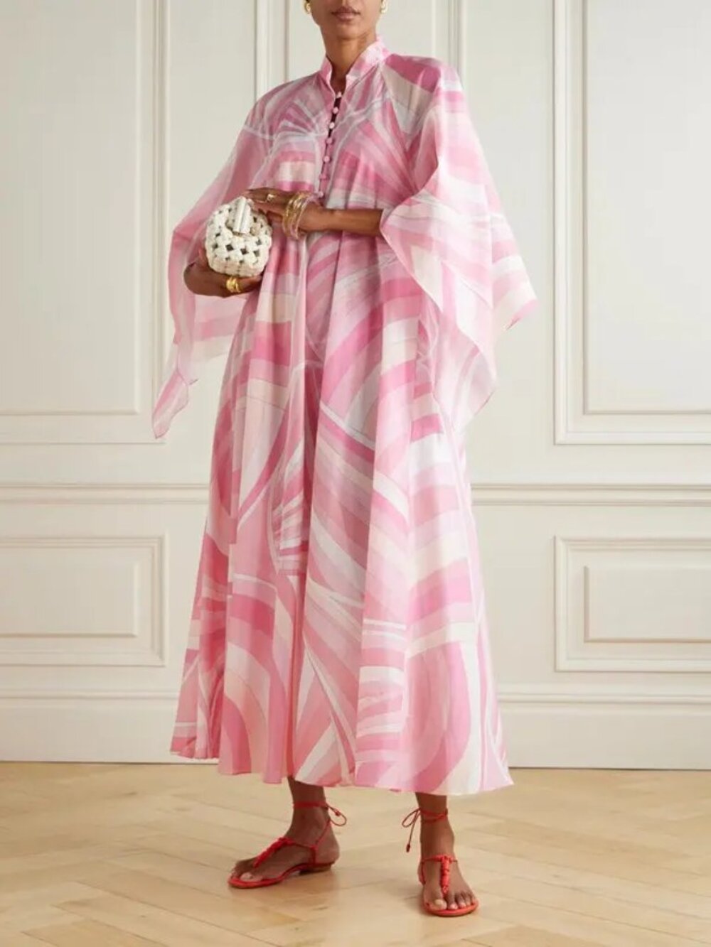 Emilio Pucci Luxury Printed Cotton Twill Maxi Tunic Dress Resort Luxury
